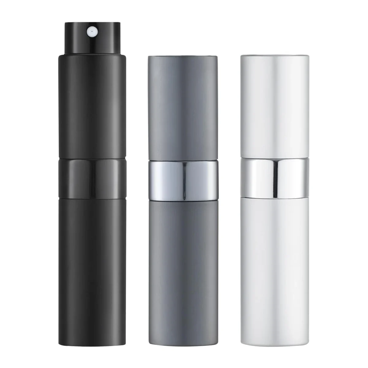 LISAPACK 8ML Portable Perfume Atomizer 3 Pack Set - Black, Silver, Grey