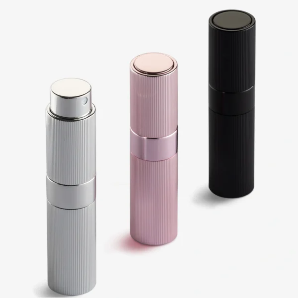 LISAPACK 8ML Portable Perfume Atomizer 3 Pack Set - Black, Silver, Pink