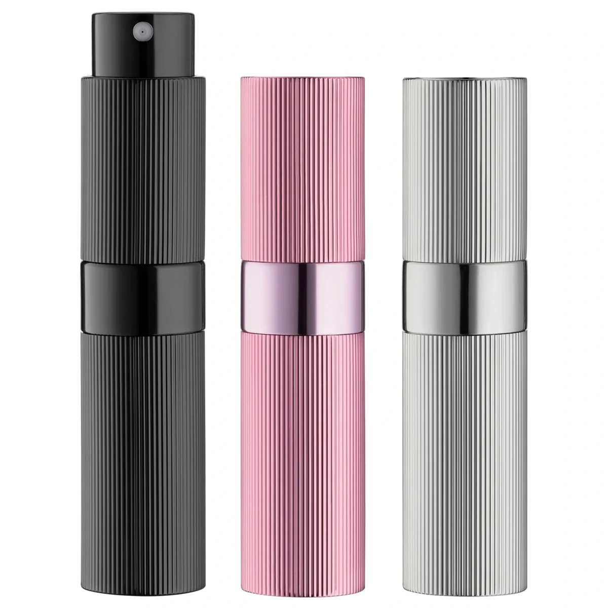 LISAPACK 8ML Portable Perfume Atomizer 3 Pack Set - Black, Silver, Pink