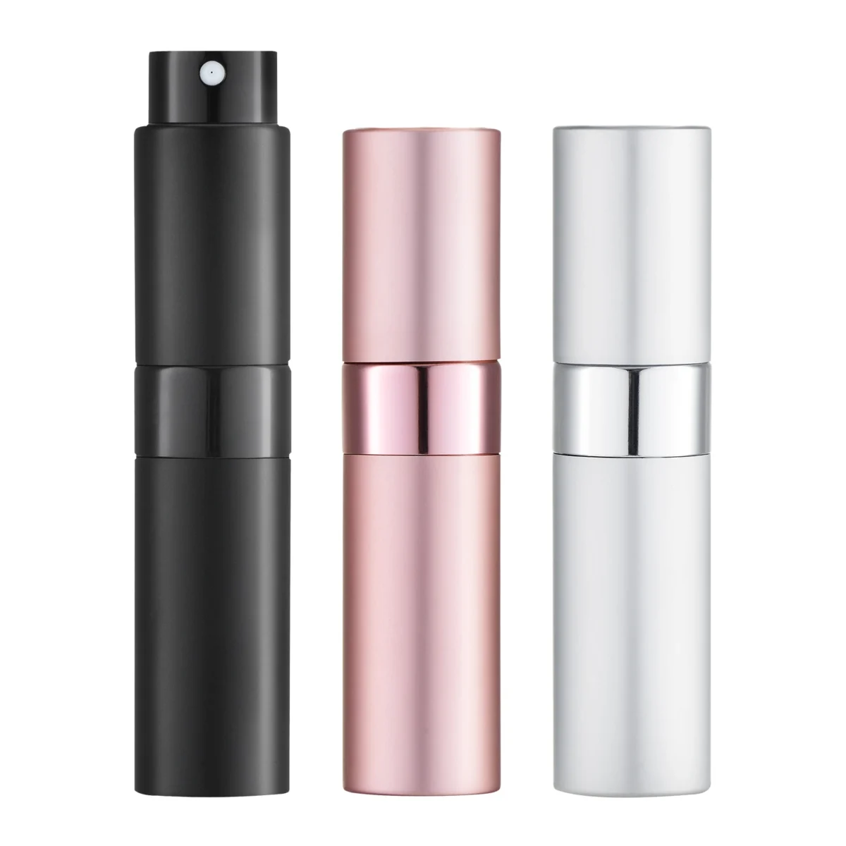 LISAPACK 8ML Portable Perfume Atomizer 3 Pack Set -Black, Silver, Pink_1