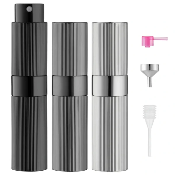 LISAPACK 8ML Portable Perfume Atomizer 3 Pack Set - Grey, Black, Silver