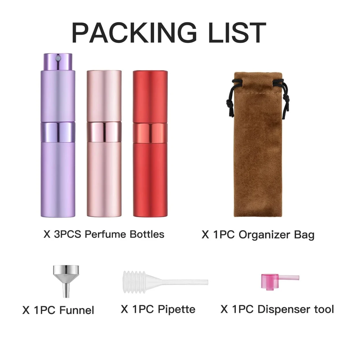 LISAPACK 8ML Portable Perfume Atomizer 3 Pack Set-Red, Pink, Purple_Packing