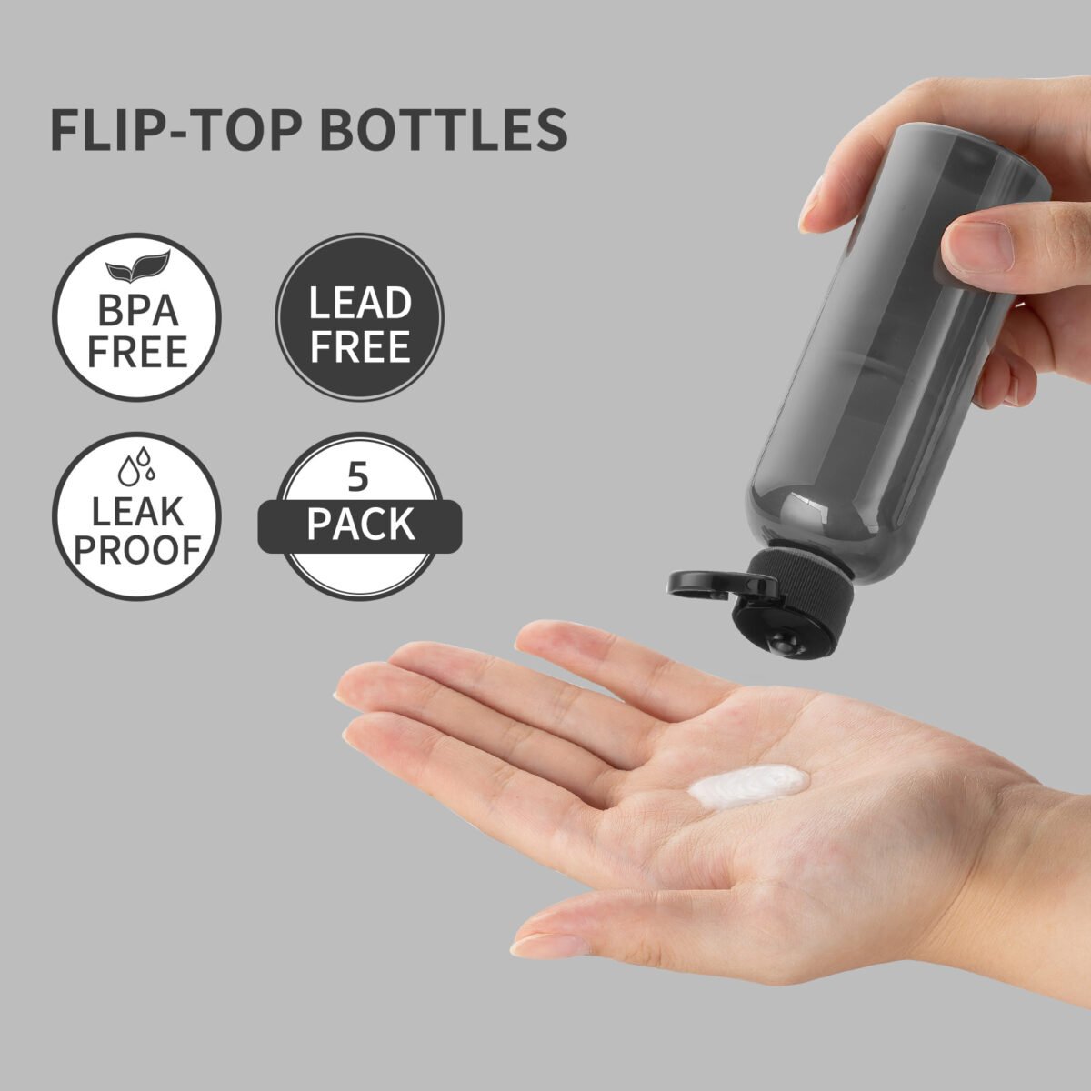 Black 3.4Oz Travel Bottles with Flip Cap 5 Pcs_4