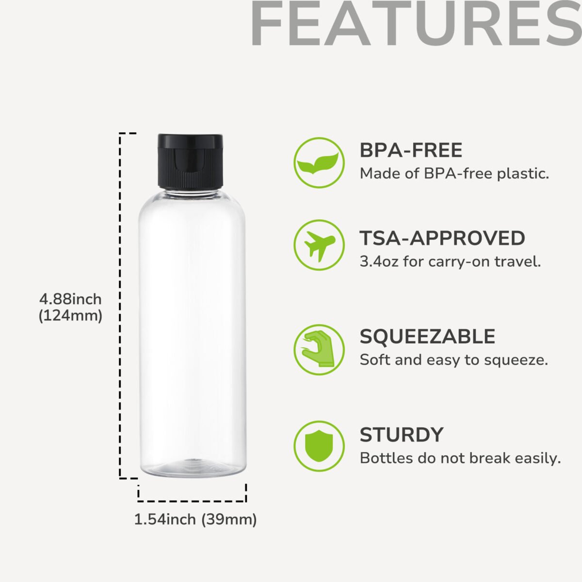 Clear 3.4Oz Travel Bottles with Flip Cap 5 Pcs_3