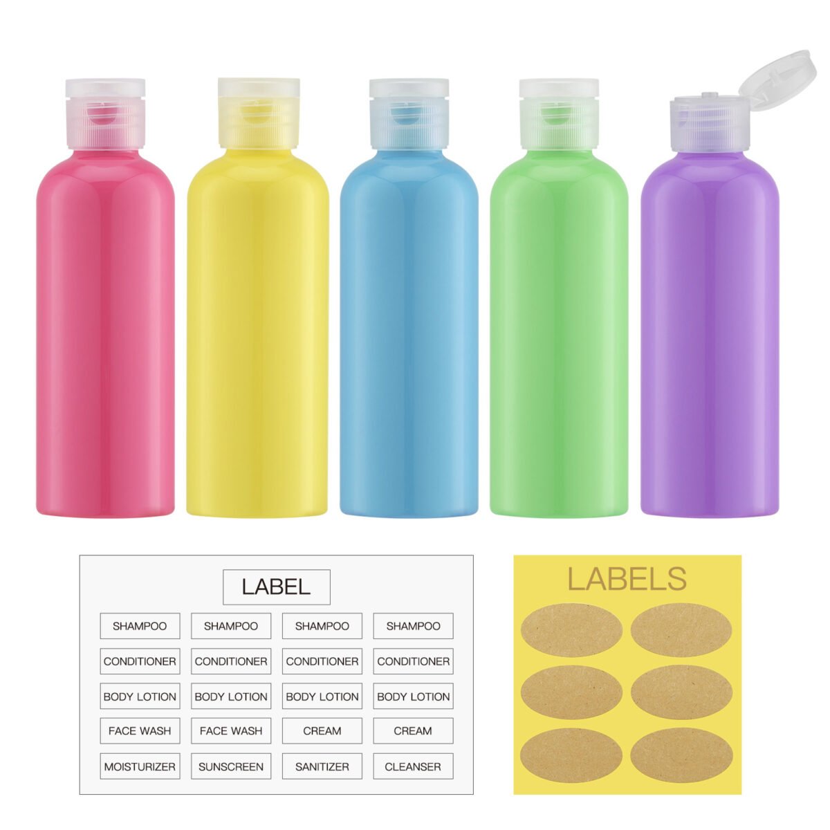 Multi-color 3.4Oz Travel Bottles with Flip Cap_5 Pcs_5