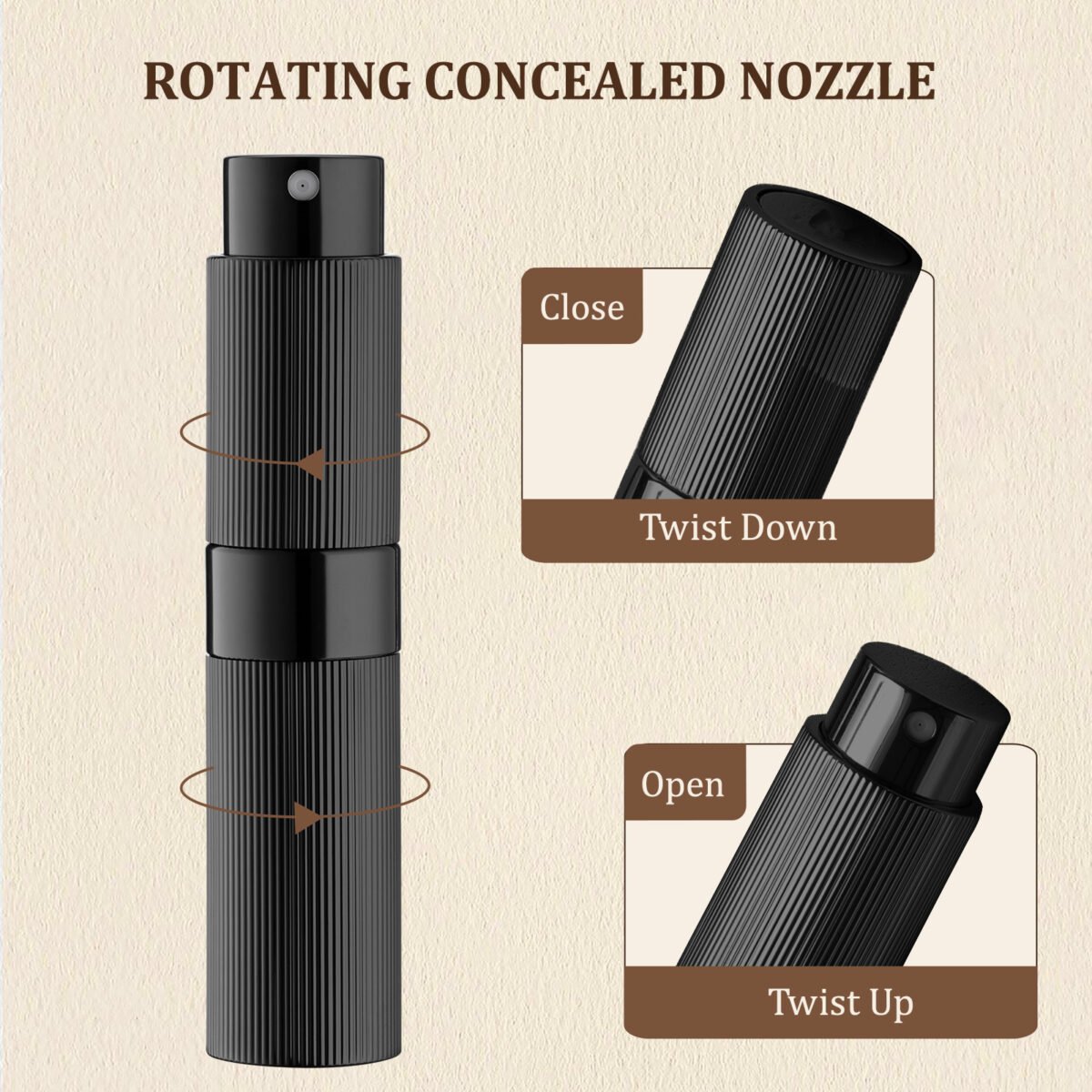 Ribbed Black 8ML Twist Atomizer Perfume Spray Bottle for Travel_1