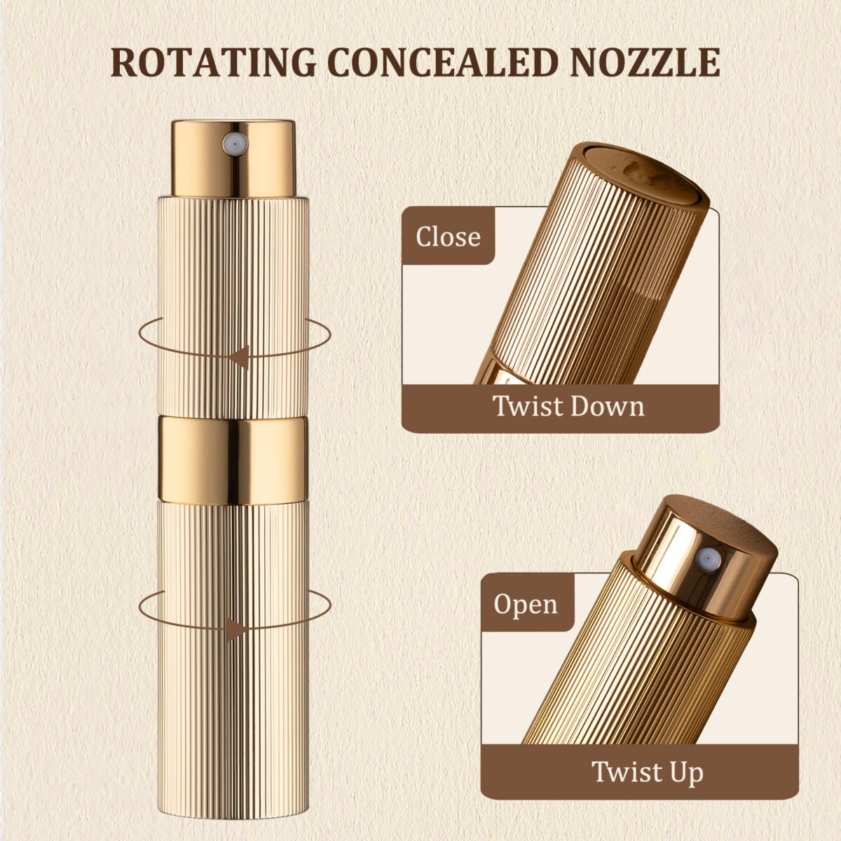 Ribbed Gold 8ML Twist Atomizer Perfume Spray Bottle for Travel_2